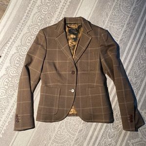 Massimo Dutti Wool Brown Plaid Blazer